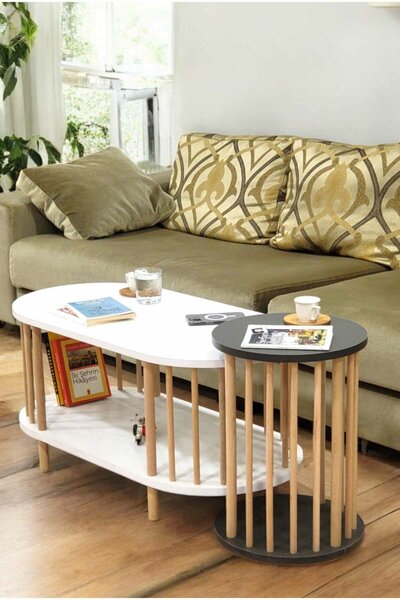 Hanah Home Dohányzóasztal Szett Fehér Antracit Peka111-125 - Fehér, Antracit