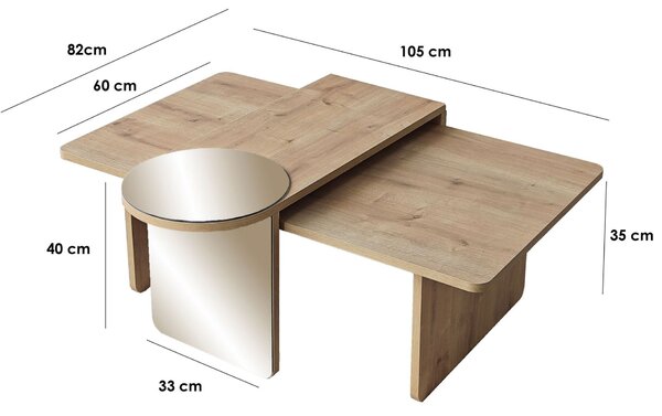 Hanah Home Dohányzóasztal szett Bronze Sapphire Oak Luna 2 - Bronze, Sapphire Oak