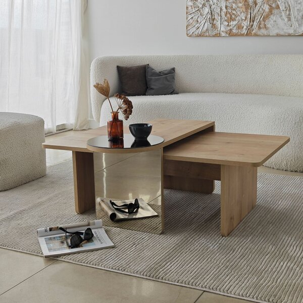 Hanah Home Dohányzóasztal szett Bronze Sapphire Oak Luna 2 - Bronze, Sapphire Oak