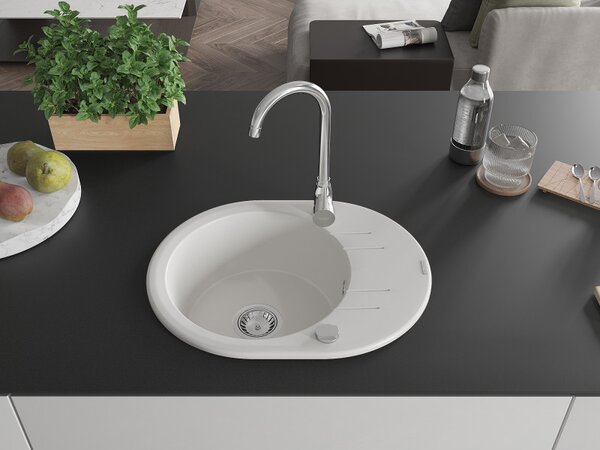 Mexen Kevin, gránit mosogató 586x458x190 mm, 1 kamrás, fehér, 6517581005-20