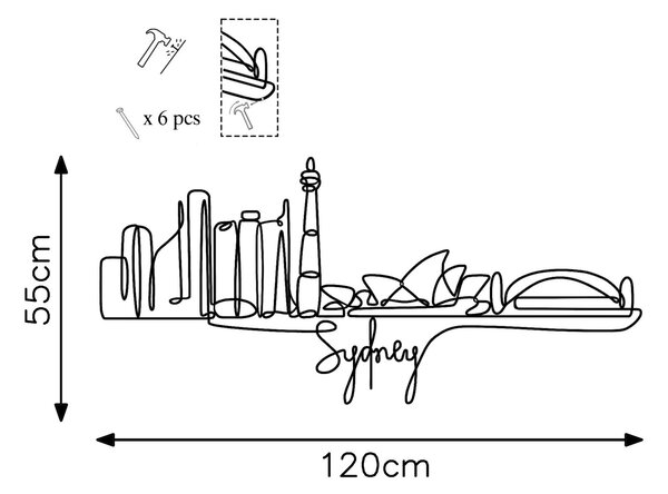 Wallity Dekoratív Fém Fali Kiegészítő Fekete Sydney