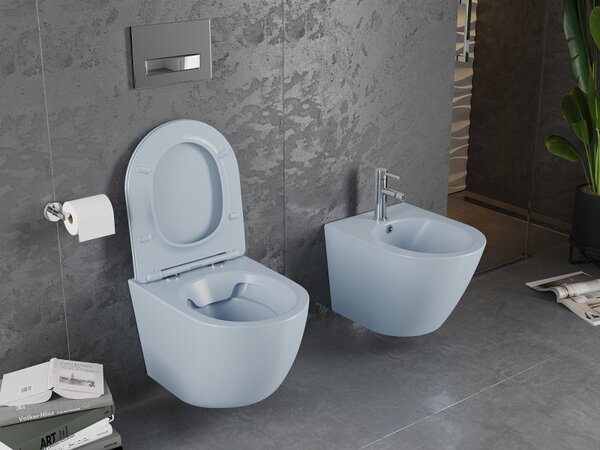 Mexen Lena, függő wc csésze 480x360x355 mm lassan süllyedő ülőfelülettel, szürke-kék matt, 30224069