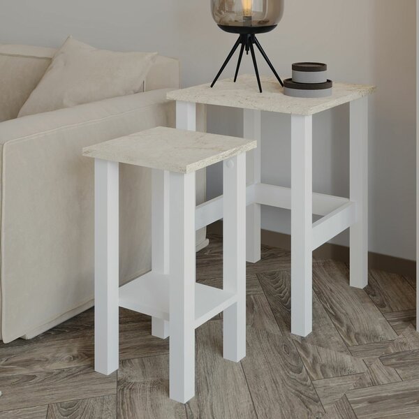 Hanah Home Gina 2 Lerakóasztal Szett, Fehér travertin