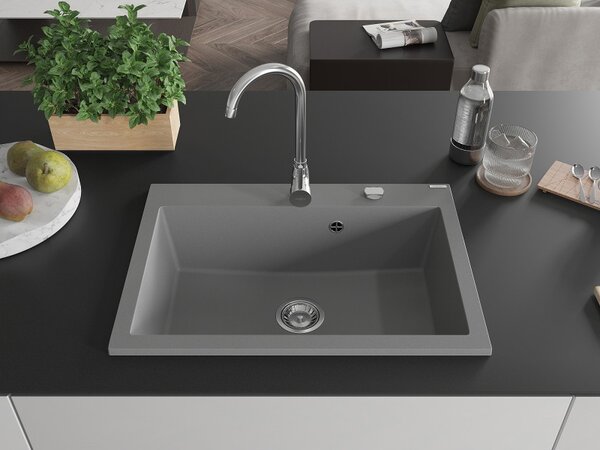 Mexen Elix, 1 tálos gránit mosogató 700 x 500 mm, szürke, króm szifon, 6526701005-71