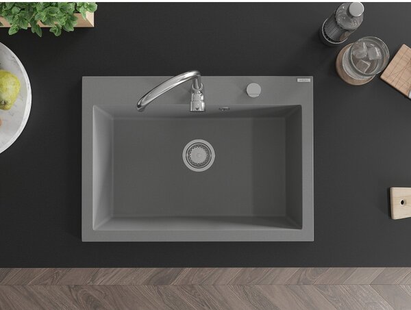 Mexen Elix, 1 tálos gránit mosogató 700 x 500 mm, szürke, króm szifon, 6526701005-71