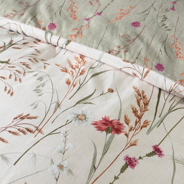 Zöld-barna egyszemélyes flanel ágyneműhuzat 135x200 cm Grasmere Floral – Catherine Lansfield