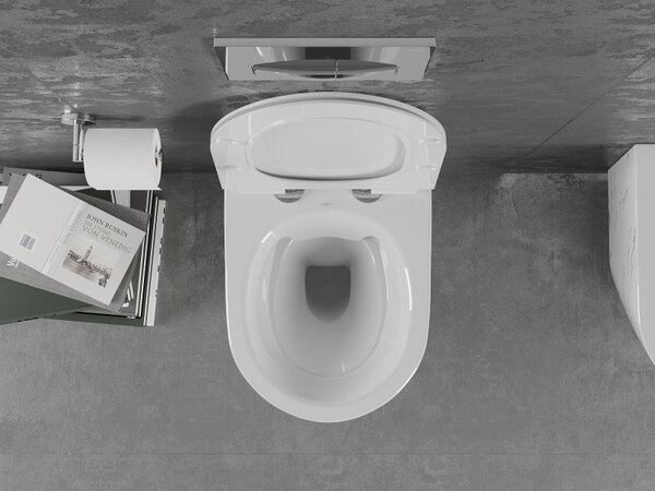 Mexen Lena, Perem nélküli fali WC csésze duroplasztikus ülőkével, lassan záródó, márvány-fehér kőutánzattal, 30224093