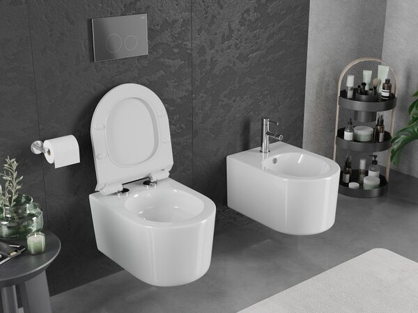 Mexen Sofia, falra akasztható wc csésze 490x360x355 mm, Perem nélküli Tornado + duroplast wc ülőke, fényes fehér, 30540100T