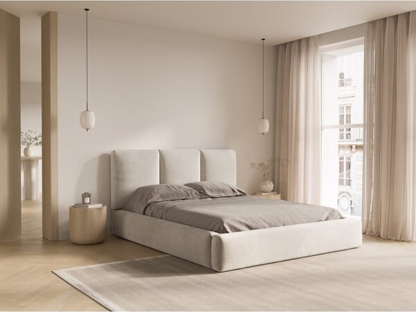 Krémszínű bársony kárpitozott ágyneműtartós franciaágy ágyráccsal 160x200 cm Brody – Mazzini Beds
