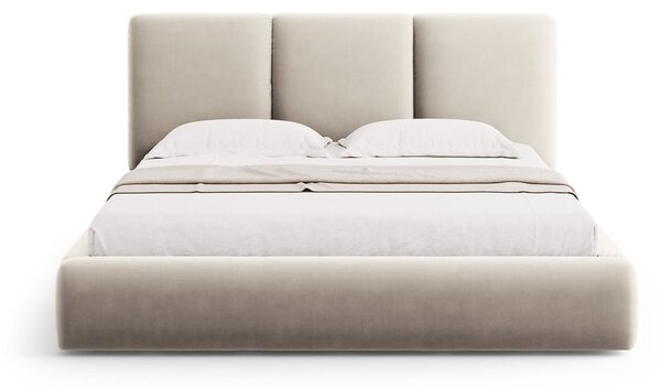 Krémszínű bársony kárpitozott ágyneműtartós franciaágy ágyráccsal 160x200 cm Brody – Mazzini Beds