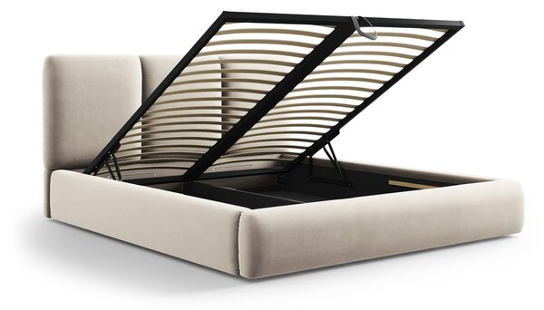 Krémszínű bársony kárpitozott ágyneműtartós franciaágy ágyráccsal 160x200 cm Brody – Mazzini Beds