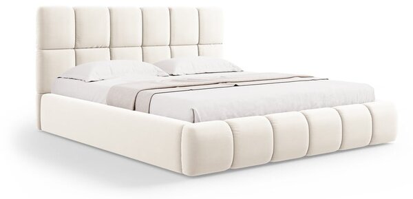 Krémszínű bársony kárpitozott ágyneműtartós franciaágy ágyráccsal 180x200 cm Bellis – Micadoni