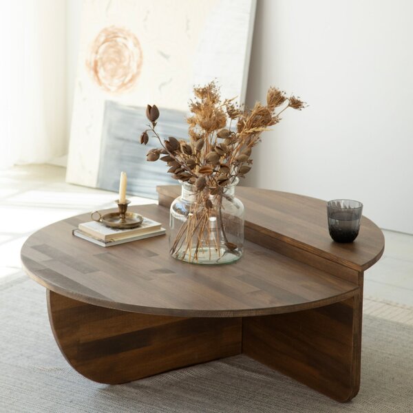 Hanah Home Coffee Table Set Walnut Podium Wood - Walnut