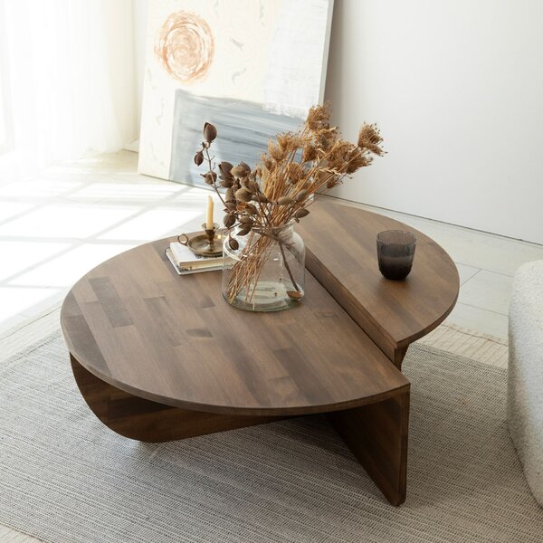 Hanah Home Coffee Table Set Walnut Podium Wood - Walnut
