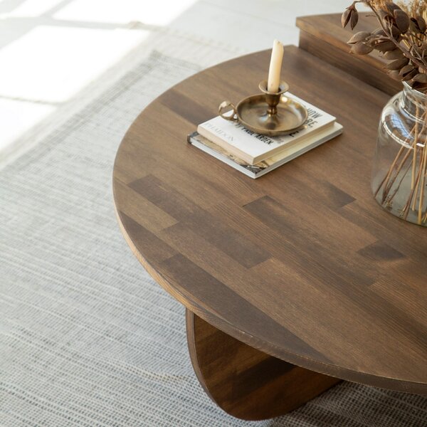 Hanah Home Coffee Table Set Walnut Podium Wood - Walnut