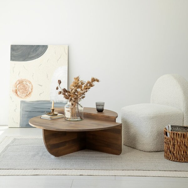 Hanah Home Coffee Table Set Walnut Podium Wood - Walnut