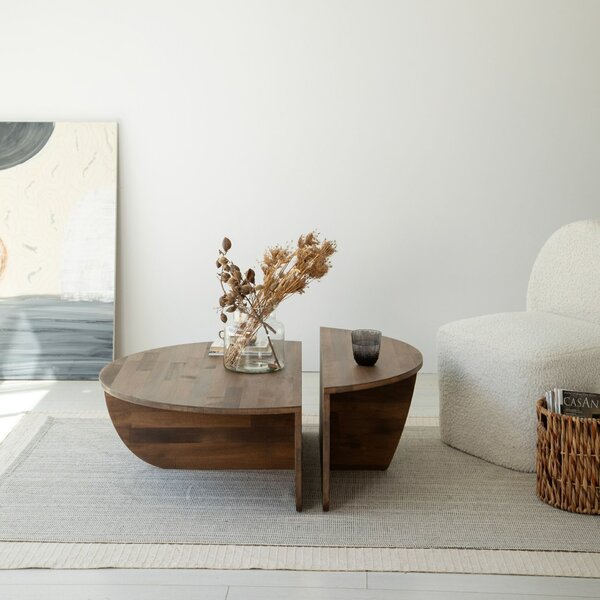 Hanah Home Coffee Table Set Walnut Podium Wood - Walnut