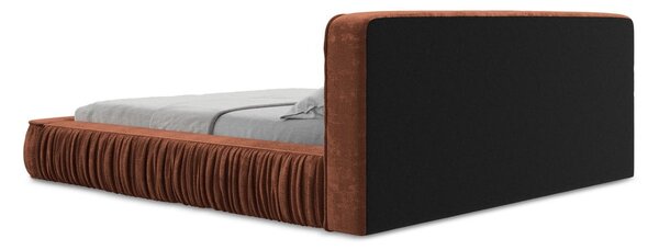 Terrakotta színű kárpitozott ágyneműtartós franciaágy ágyráccsal 180x200 cm Keoni – Makamii