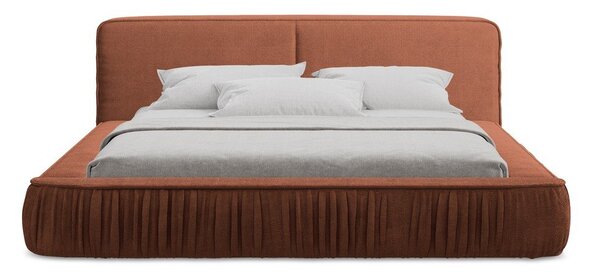Terrakotta színű kárpitozott ágyneműtartós franciaágy ágyráccsal 180x200 cm Keoni – Makamii