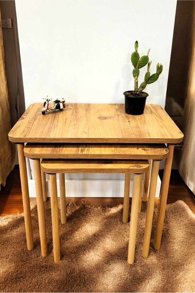 Hanah Home egymásba rakható asztal (3 darabos) fenyő Peka0015-S - fenyő
