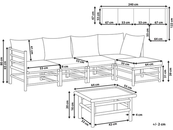 Kerti sarok ülőgarnitúra 5 személyes CERRETO Bal oldali Törtfehér Bambusz