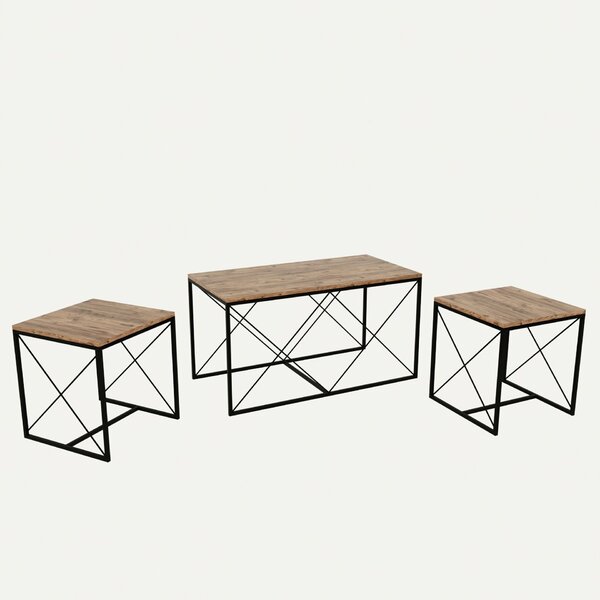Hanah Home Coffee Table Set Atlantic Pine Black Defne - Atlantic Pine