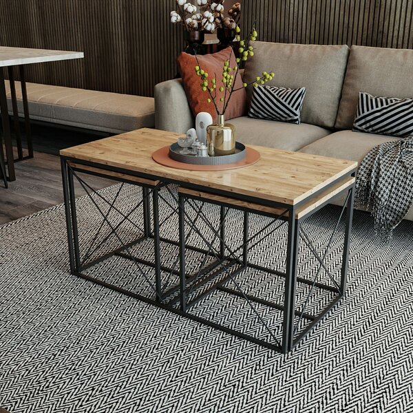 Hanah Home Coffee Table Set Atlantic Pine Black Defne - Atlantic Pine