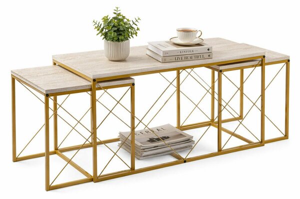 Hanah Home Coffee Table Set Travertine Gold Defne - Gold, Travertine