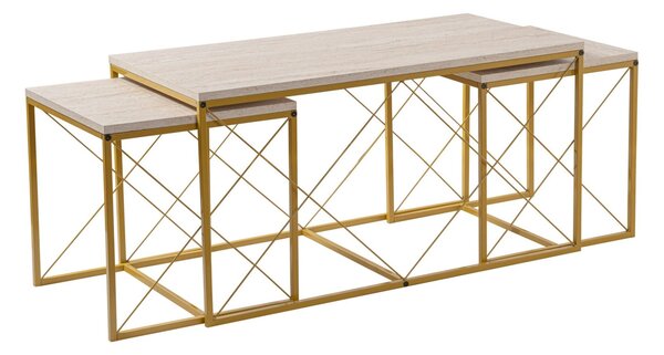 Hanah Home Coffee Table Set Travertine Gold Defne - Gold, Travertine