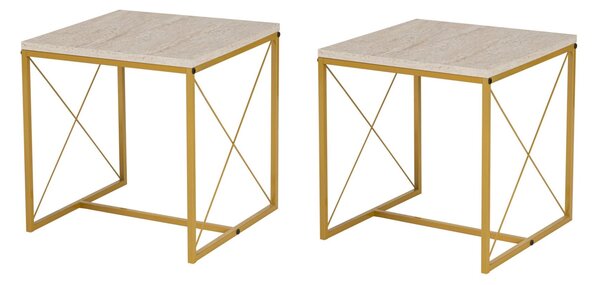 Hanah Home Coffee Table Set Travertine Gold Defne - Gold, Travertine