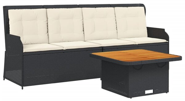 3 részes fekete polyrattan kerti ülőgarnitúra párnákkal