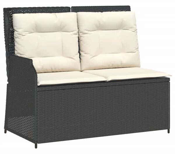 7 részes fekete polyrattan kerti ülőgarnitúra párnákkal