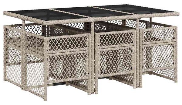 7 részes világosszürke polyrattan kerti étkezőszett párnával