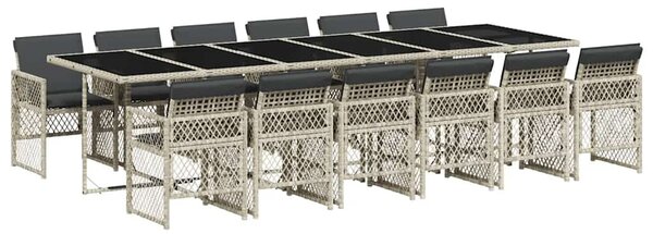 13 részes szürke polyrattan kerti étkezőgarnitúra párnákkal