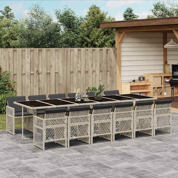 13 részes szürke polyrattan kerti étkezőgarnitúra párnákkal