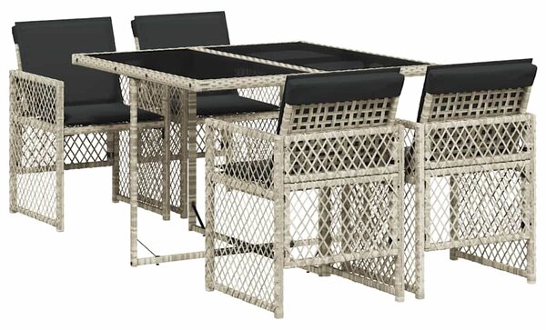 5részes világosszürke polyrattan kerti étkezőgarnitúra párnával