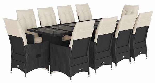 11 részes fekete polyrattan kerti bisztrógarnitúra párnákkal
