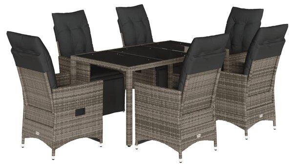 7 részes szürke polyrattan kerti bisztrógarnitúra párnákkal