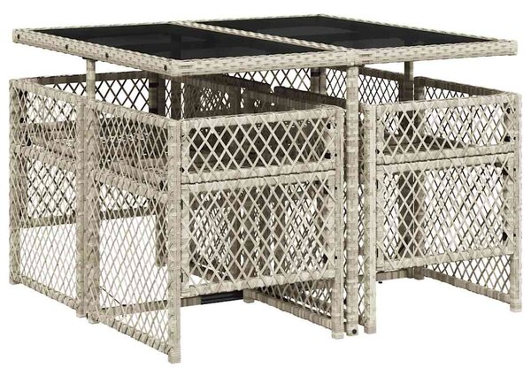 5részes világosszürke polyrattan kerti étkezőgarnitúra párnával