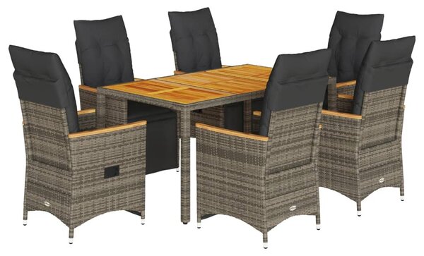 7 részes szürke polyrattan kerti bisztrógarnitúra párnákkal