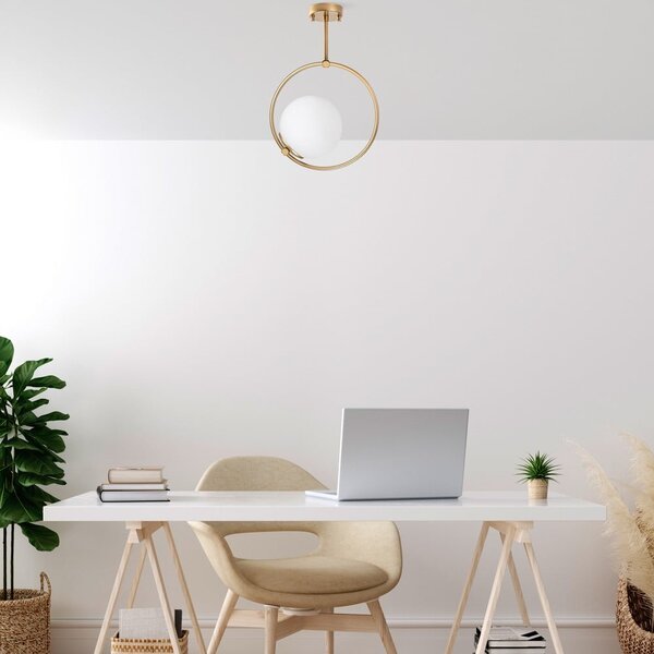 Fehér-sárgaréz színű mennyezeti lámpa üveg búrával 39x26 cm Dolunay – Opviq lights