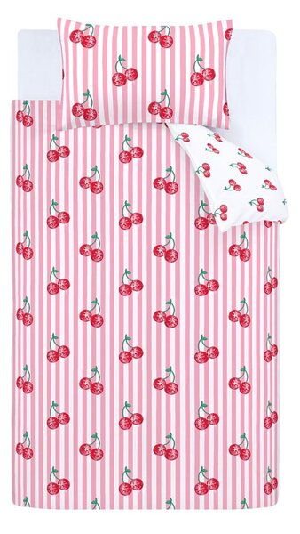 Fehér-rózsaszín egyszemélyes ágyneműhuzat 135x200 cm Disco Cherries Stripes – Catherine Lansfield