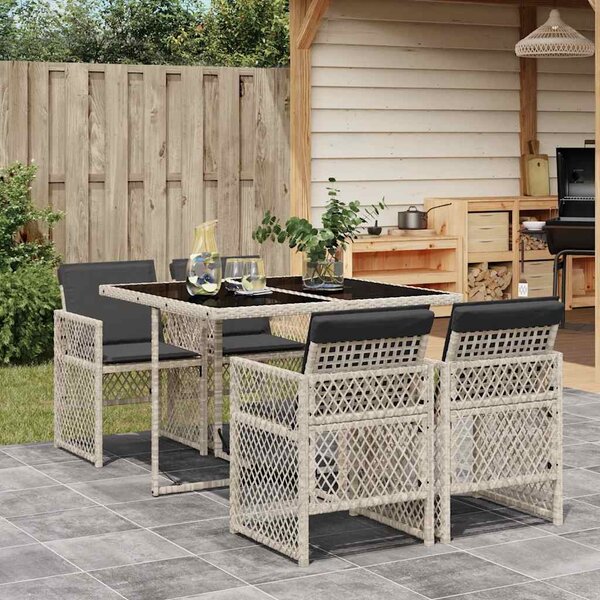 5részes világosszürke polyrattan kerti étkezőgarnitúra párnával