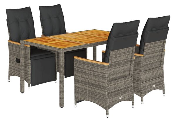 5 részes szürke polyrattan kerti bisztrógarnitúra párnákkal