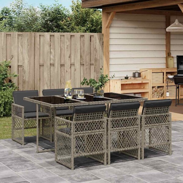 7 részes szürke polyrattan kerti étkezőgarnitúra párnával