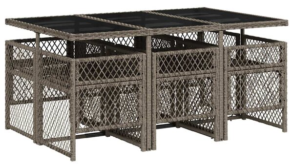 7 részes szürke polyrattan kerti étkezőgarnitúra párnával