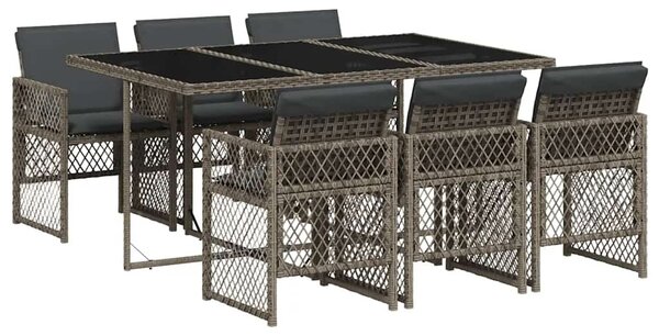 7 részes szürke polyrattan kerti étkezőgarnitúra párnával