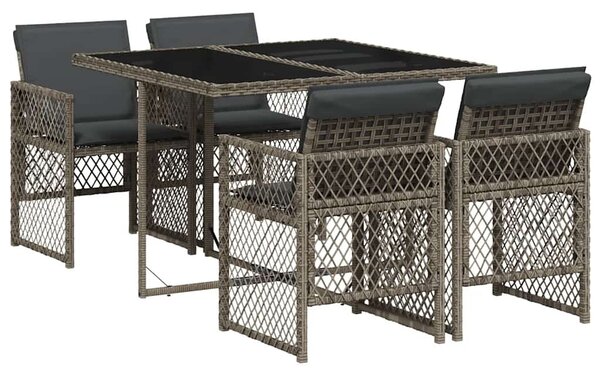 5 részes szürke polyrattan kerti étkezőgarnitúra párnával