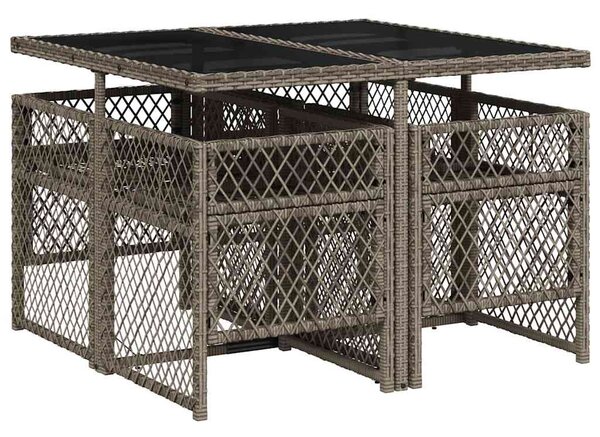 5 részes szürke polyrattan kerti étkezőgarnitúra párnával