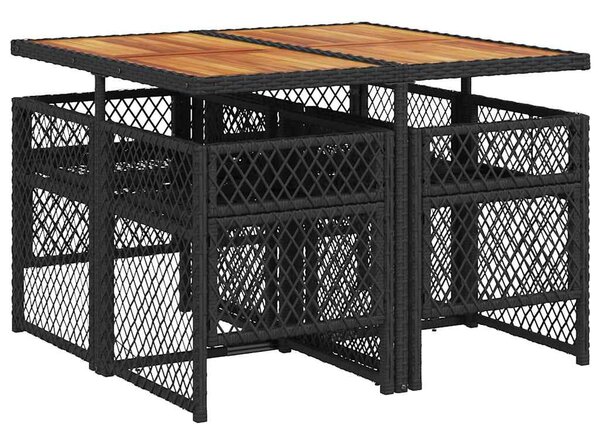 5 részes fekete polyrattan kerti étkezőgarnitúra párnákkal